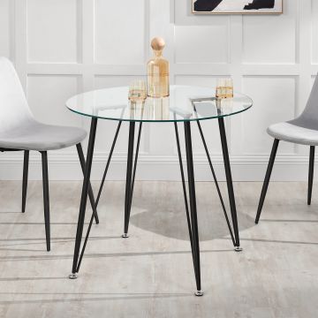 [en.casa] Glazen tafel Huittinen rond 72x80 cm zwart en transparant