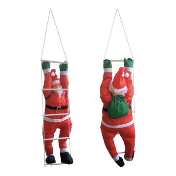 Klimmende Kerstman 120 cm op ladder 150x30 cm
