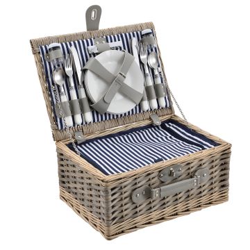 Picknickmand voor 4 personen - incl. inhoud - blauw en wit