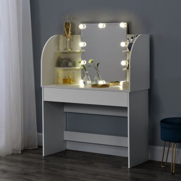 [en.casa] Kaptafel Köla met Led-verlichting en spiegel wit