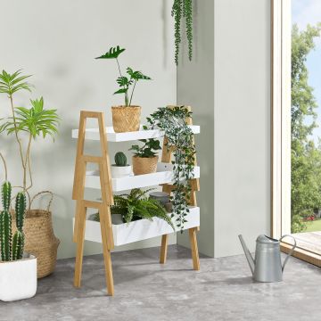 [en.casa] Plantenstandaard Hitra 3-delig bamboe wit en houtkleurig