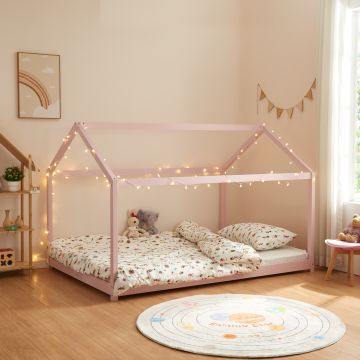 [en.casa] Kinderbed Cerro huisbed met bedbodem 120x200 cm roze
