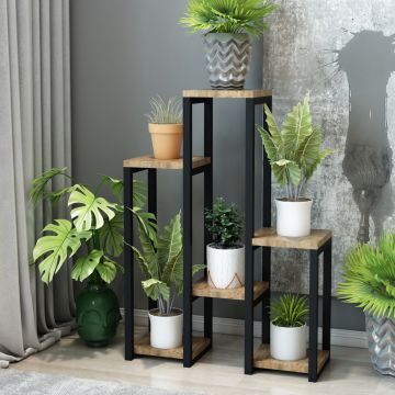 [en.casa] Plantenstandaard Rosenholm 78,5x56x20 cm zwart en houtkleurig