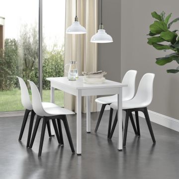 Eethoek Lendava 5-delig tafel met 4 stoelen wit en wit/zwart