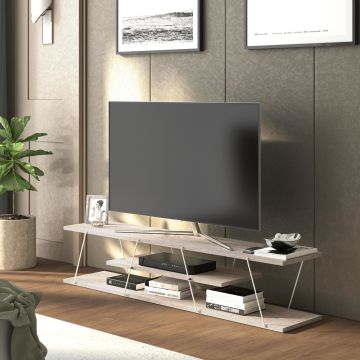 [en.casa] TV meubel Säffle 143x33x30 cm eiken en wit