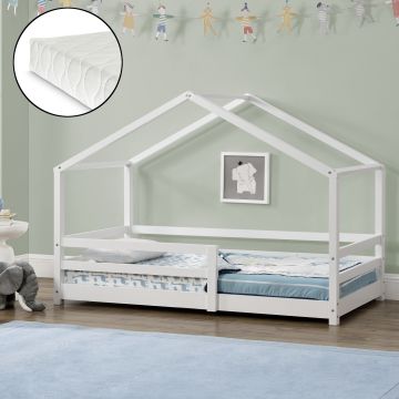 Kinderbed Knätten grenen huisbed met matras 90x200 cm wit
