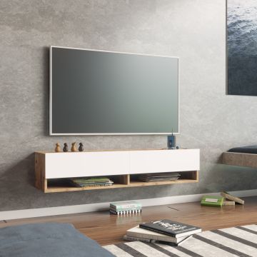 [en.casa] Tv-meubel Laitila 2 opbergvakken 140x31,5x29,5cm houtkleurig en wit