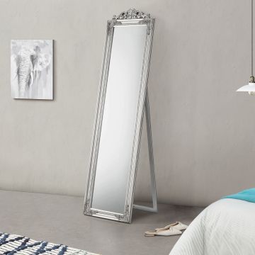 [en.casa] Spiegel vrijstaand met barok lijst verstelbaar 160x40 cm zilverkleurig