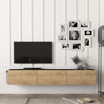 [en.casa] Tv-meubel Vihti zwevend 180x31x29,5 cm zwart en eiken