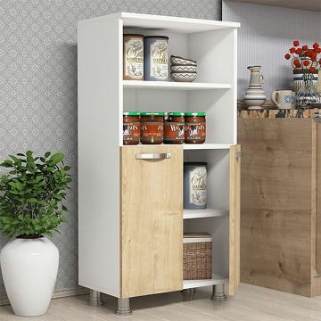 [en.casa] Keukenkast opbergkast Haslev 120x60x35 cm wit en saffier eiken