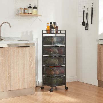 [en.casa] Keukentrolley Sunndal met 5 manden 94,5x27x27 cm zwart