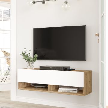 [en.casa] Tv-meubel Laitila 2 opbergvakken 100x31,5x29,5cm houtkleurig en wit