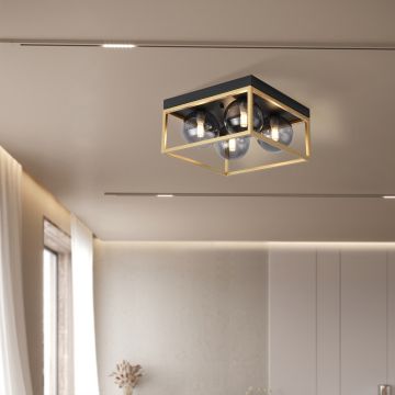 lux.pro Design plafondlamp Widnes 14,5x28x28 cm 4xG9 zwart en goudkleurig