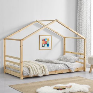 Kinderbed houten bed huisbed met bedbodem 90x200 hout