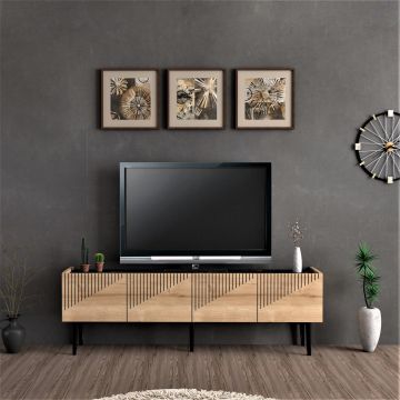 [en.casa] TV meubel Oppdal 45x154x37 cm eiken en marmer zwart