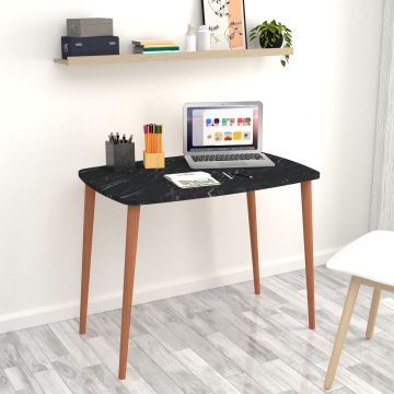 [en.casa] Bureau Kongsberg laptoptafel 70x90x60 cm marmer zwart en houtkleurig