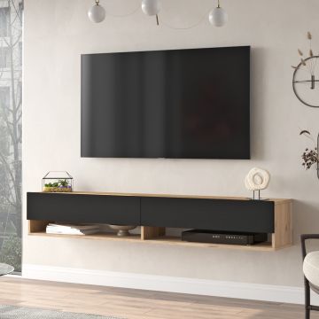 [en.casa] Tv-meubel Laitila 2 opbergvakken 180x31,5x29,5cm eiken en zwart