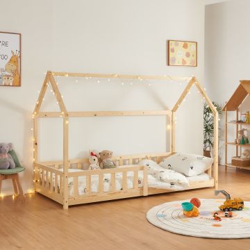Kinderbed Hesel huisbed met uitvalbeveiliging 90x200 cm houtkleurig [en.casa]