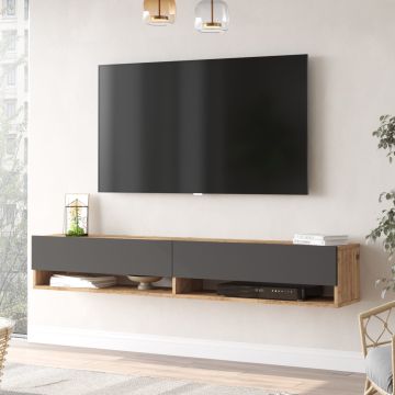 [en.casa] Tv-meubel Laitila 2 opbergvakken 180x31,5x29,5cm houtkleurig en antraciet