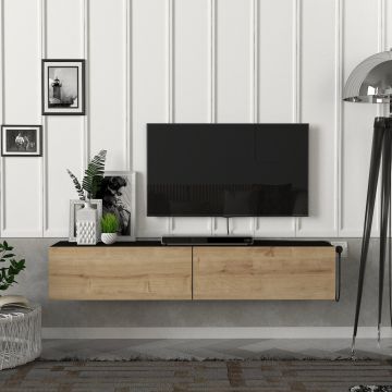 [en.casa] Tv-meubel Toivakka zwevend 135x31x25 cm zwart en eiken
