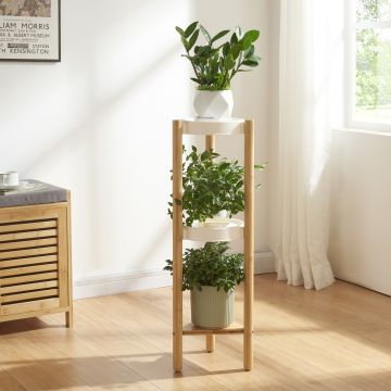[en.casa] Plantenstandaard Sastamala 78x25x25 cm bamboe en wit