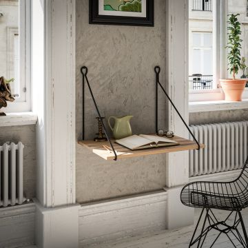 [en.casa] Klaptafel Andøy bureau wandmontage 70x54x50 cm zwart en houtkleurig