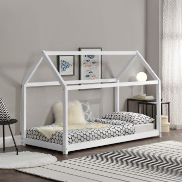 Kinderbed houten bed huisbed grenen 90x200 cm wit