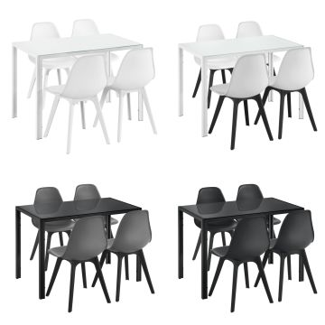 Eethoek Delft glazen eettafel met 4 stoelen - 4 varianten
