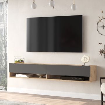 [en.casa] Tv-meubel Laitila 2 opbergvakken 180x31,5x29,5cm eiken en antraciet