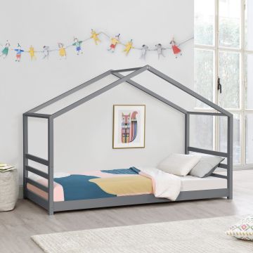 Kinderbed huisbed met bedbodem 90x200 cm donkergrijs