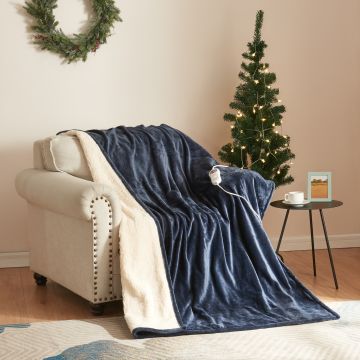 [en.casa] Elektrische deken Archi warmtedeken 180x130 cm donkerblauw