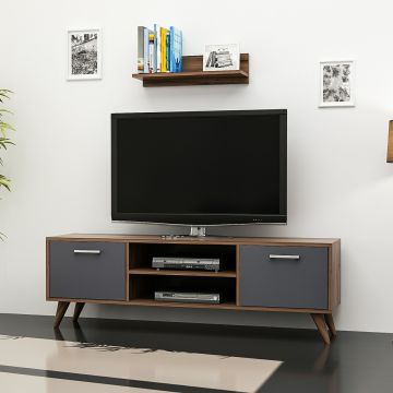 [en.casa] TV meubel met plank Haderslev 120x30x45 cm walnootkleurig en antraciet